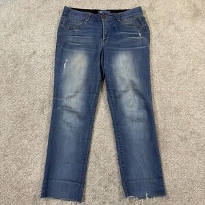 Democracy Absolution Stretch Jeans 10 Slim Straight Blue Frayed Hem Distressed